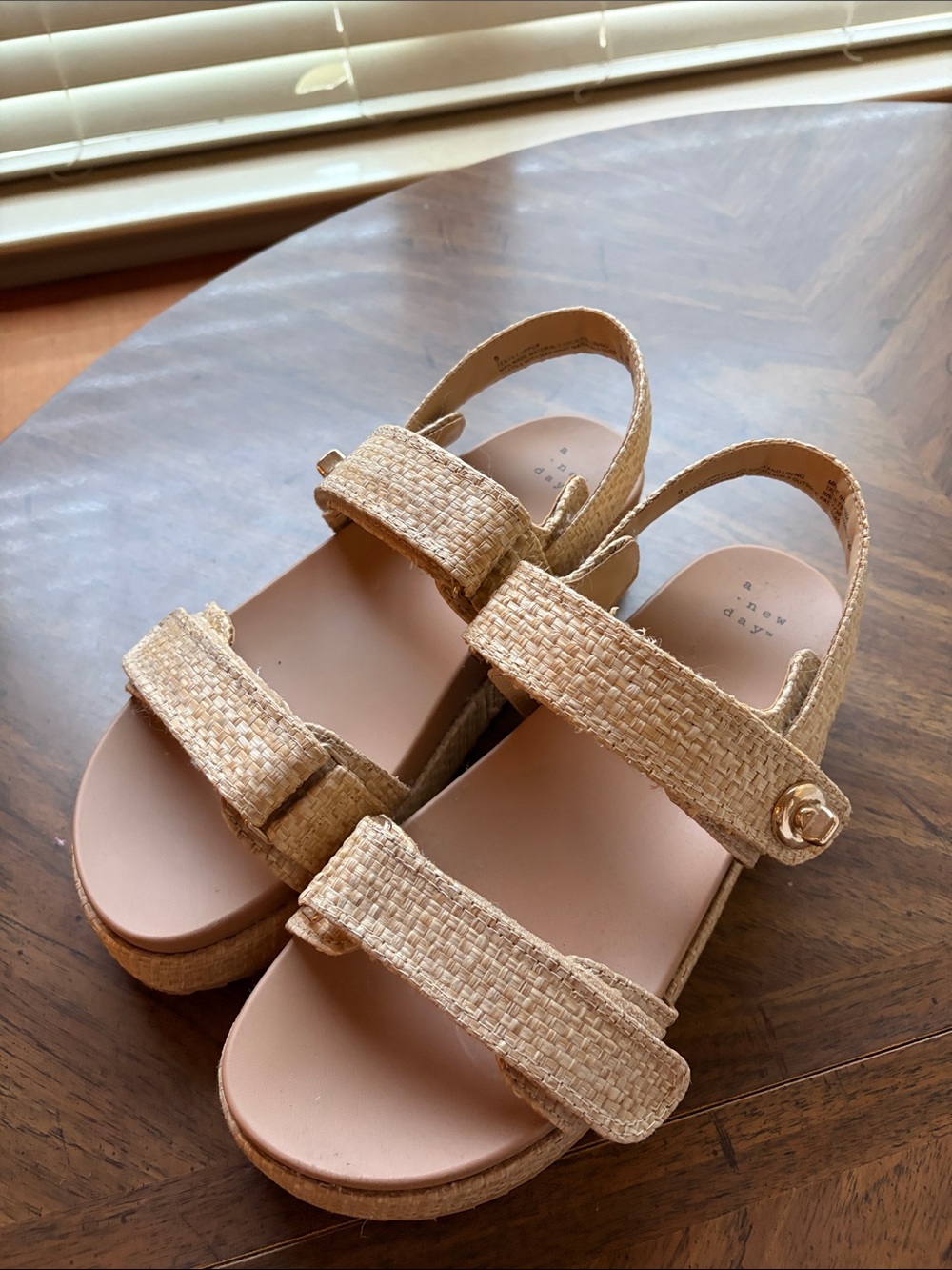 a new day Beige Woven Platform Sandals with Adjustable Straps